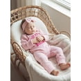 thumbnail image 3 of BemeyourBBs Toddler Baby Girls First Birthday Outfits One Years Old Birthday Clothes Waffle Knit Striped Romper Long Sleeve Letter Print Striped Jumps Headband Set Fall Winter Spring Clothes, 3 of 9
