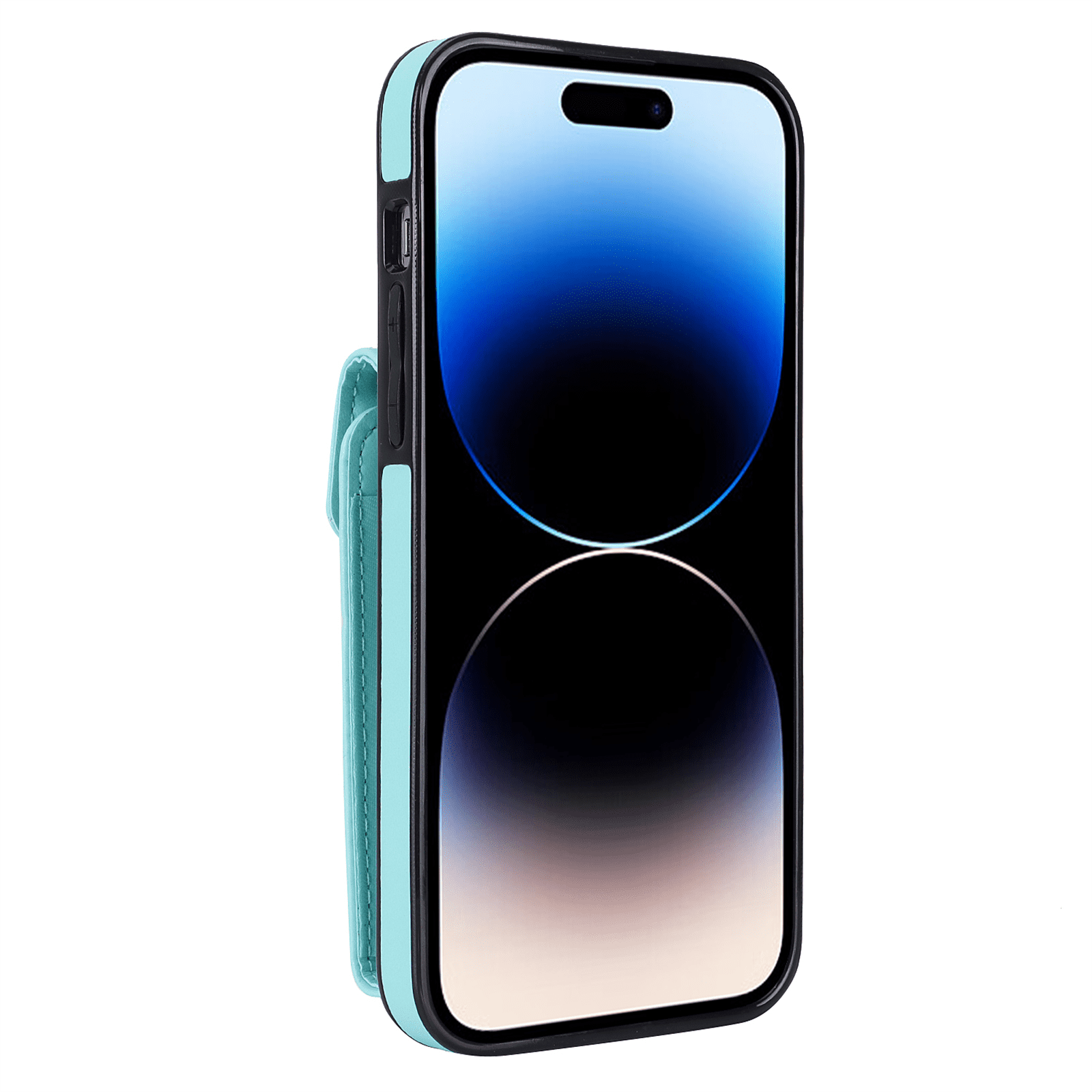Asuwish Wallet RFID Blocking PU Leather Cell Phone Case with Tempered Glass Screen Protector, Wrist Strap for iPhone 14 Pro, Teal
