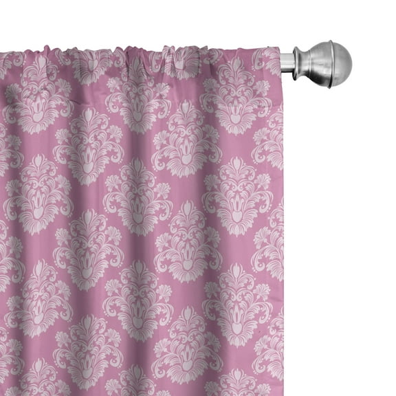 Ambesonne Pink Curtains, Intricate Damask Motifs, Pair of 28"x84", Pale Pink Pink