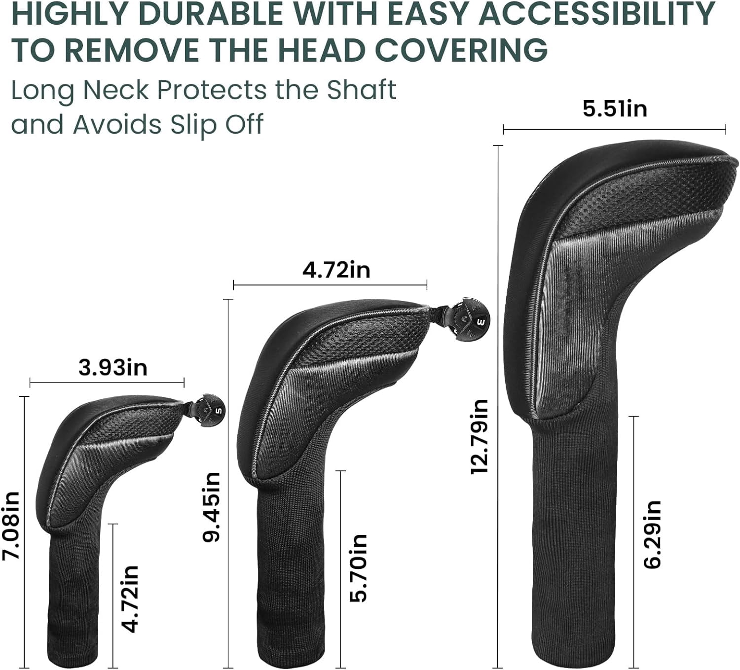 FINGER TEN Golf Club Head Covers for Woods Long Cover Driver Hybrid Fairway, Headcovers with Interchangeable No. Tag Novelty Durable Fit Woods Clubs
