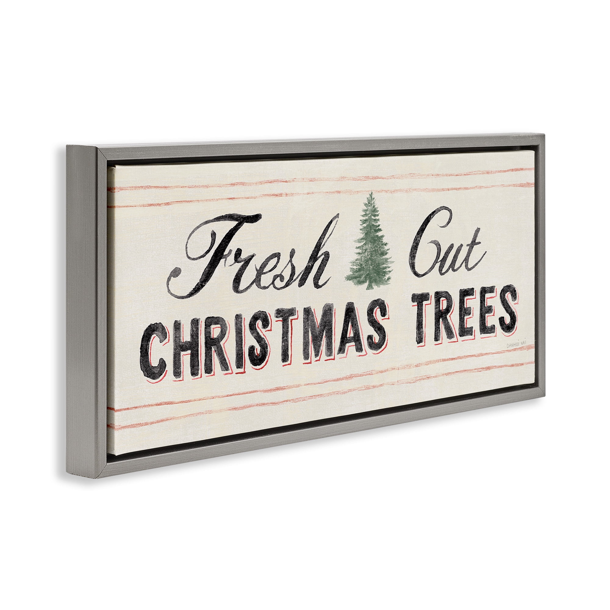 Stupell Industries Fresh Cut Christmas Trees Vintage Holiday Painting Gray Floater Framed Canvas Art Print Wall Art, 25 x 11