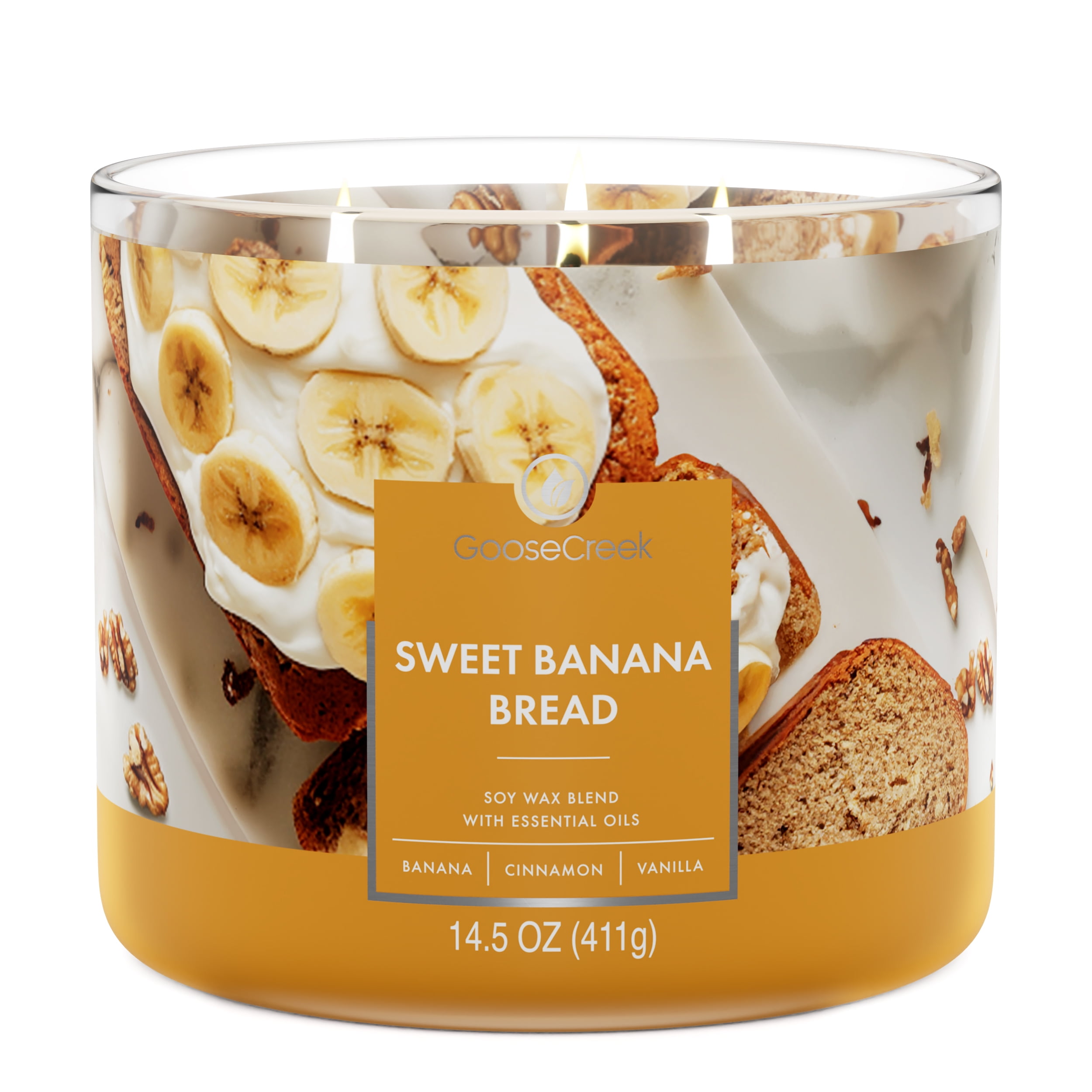 (4 pack) Goose Creek 3-Wick Sweet Banana Bread Scented Jar Candle, 14.5oz.