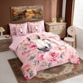 thumbnail image 2 of Erosebridal Cartoon Horse Twin Bedding Sets for Girls, Chic Pink Flower Floral Bedding Comforter Set, 2 of 6