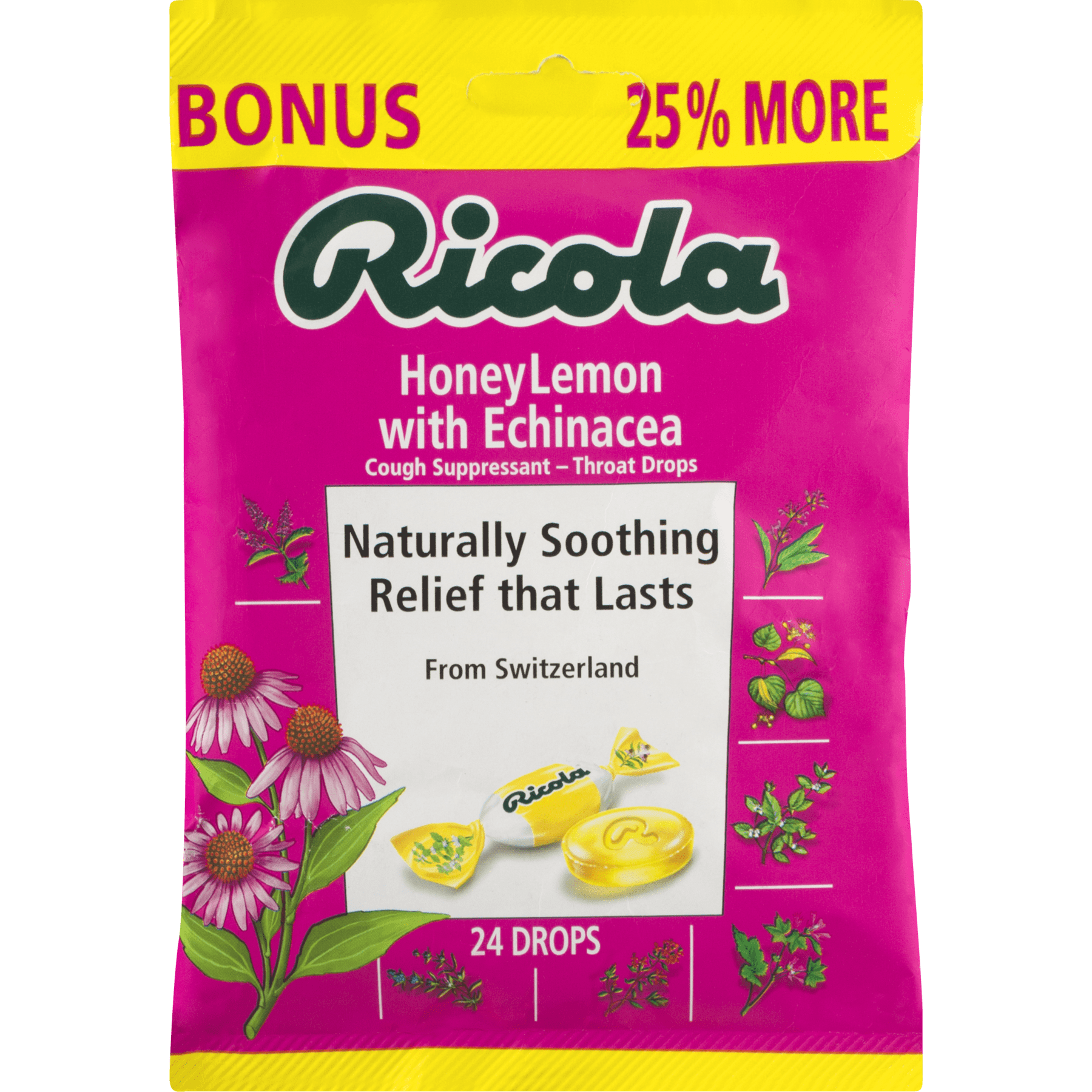Ricola Honey Lemon With Echinacea Cough Suppressant - Throat Drops - 24 CT