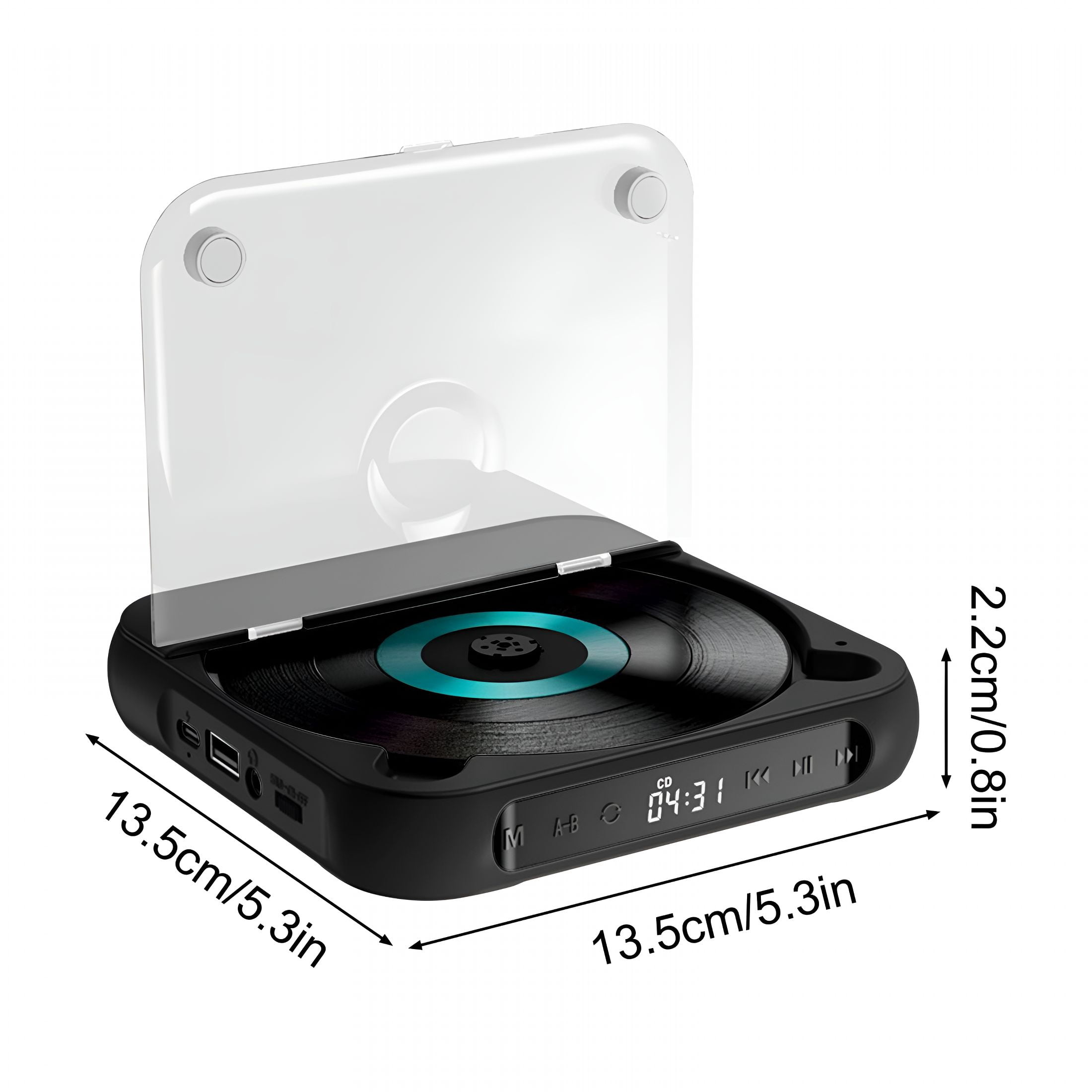 GJX CD Player for Car Portable CD Player with Bluetooth 5.1,Aux,USB,Rechargeable Battery,7-Hour Playback,Shock Protection,LCD Display,Supports CD/MP3,5.31X5.31X0.98 Inches