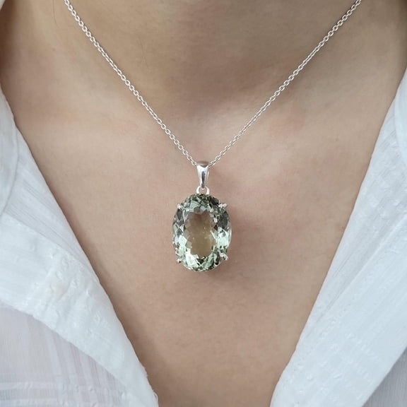 Green Amethyst Pendant Necklace: 925 Sterling Silver Prasiolite Jewelry