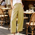 thumbnail image 5 of Cagogo Women Plus Size Wide Leg High Waisted Trousers with Pockets Plaid Casual Loose Ankle Pants Travel Vacation Work Lounge Clothes, Yellow 3XL, 5 of 8