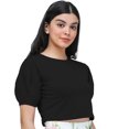 thumbnail image 3 of eloria Women's Casual Blouse Tops, Ruffle Puff Sleeve, Round-Neck Top Color: Black | Size: XS, 3 of 6