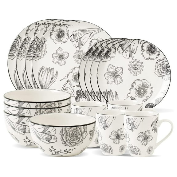 & Co. - Floral Bouquet Plates and Bowls Sets, Modern Dinnerware Set, Kitchen Dinnerware Sets, Indoor and Outdoor Plates, 16-Piece Kitchen Plates and Bowls Set with Mugs, Dishwasher Safe