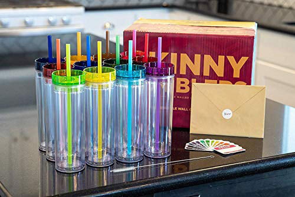 Ezhydrate Skinny Tumblers (4 Pack) - Orange- 16oz Matte Pastel Colored Acrylic Tumblers with Lids and Straws | Double Wall Plastic Tumbler with Lid