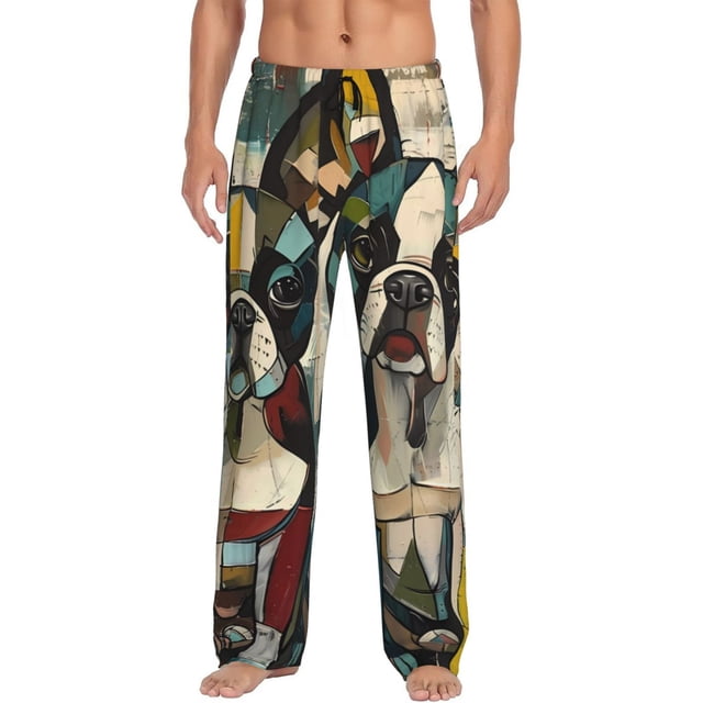 Balery Colorful Bulldog Duo Pantalones de pijama para hombre, pijama ultraligero, pantalón de descanso-X-Large