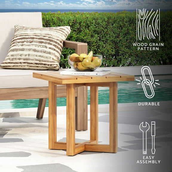 GDF Studio Hobbs Outdoor Acacia Wood Square Side Table, Teak