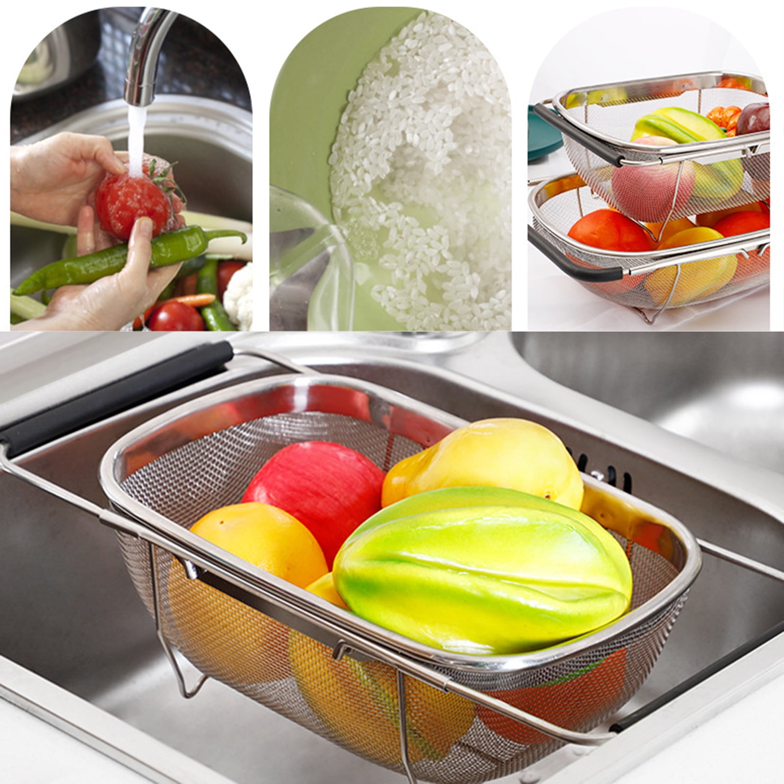 Details about   Stainless Steel Retractable Strainer Colander Washing Rinsing Fruits Vegetables 