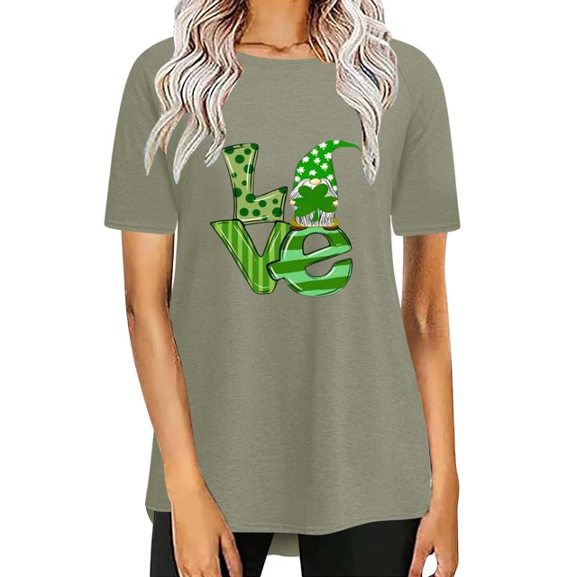Pxiakgy Vente Chaude! T-Shirt Trèfle de la Saint-Patrick pour Femmes Chanceux Irlandais Manches Courtes T-Shirt Graphique Trèfle Mode Décontractée Col Rond Manches Courtes Imprimé