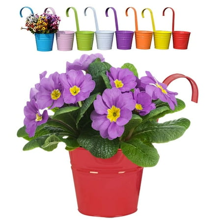 Flower Bucket Florist Mr. Garden Flower Pots 6 Inch Garden Pots Balcony Hanging Planter Iron Bucket Holders, 3pack, Red ()