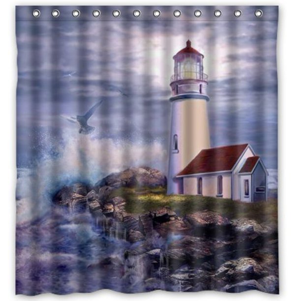 HelloDecor Lighthouse Art Shower Curtain Polyester Fabric Bathroom