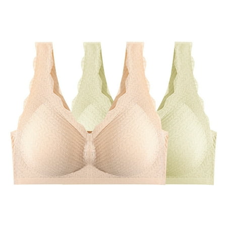 

Sksloeg Ladies Bras No Underwire Comfort Wireless Bras Seamless Ribbed Print Bras Full-Coverage Deep Cup Everyday Bras pack Of 2 Pink M