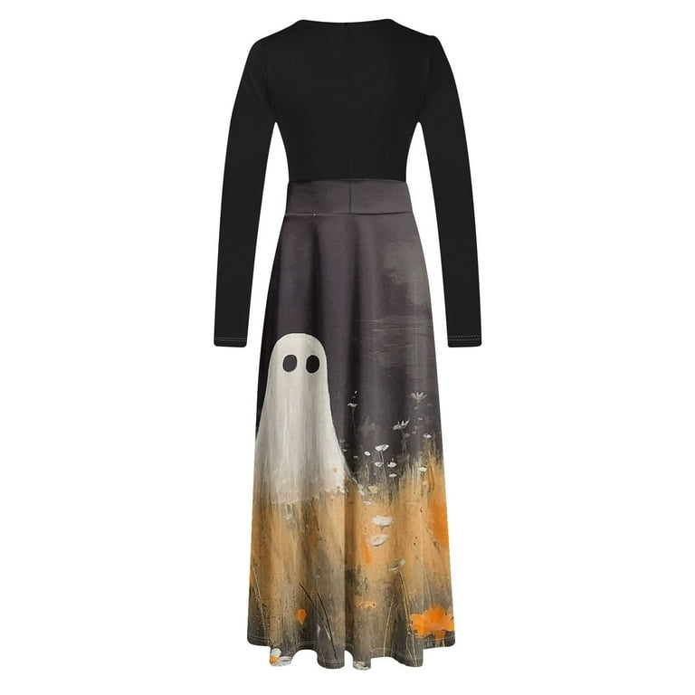 Swiftwear Spooky Season Maxi Dress for Women - Pumpkin Ghost Print Long Sleeve Dress Comfortable for Halloween & Daily Outings, Women's, Size: 2XL, Swiftwear Spooky Season Maxi Dress for Women - Pumpkin Ghost Print Long Sleeve Dress Comfortable for Halloween & Daily Outings, Women's, Size: 2XL,
