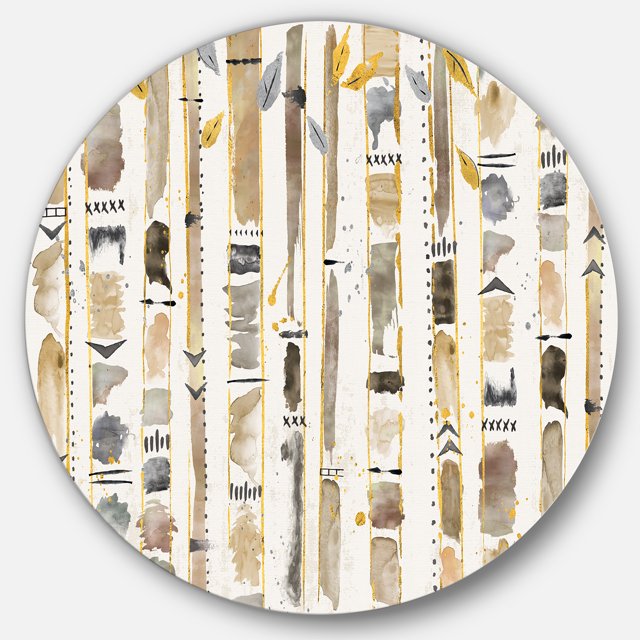 Designart 'Abstract Gold Birch Trees I' Art Mural en Métal Glam - Disque de 36