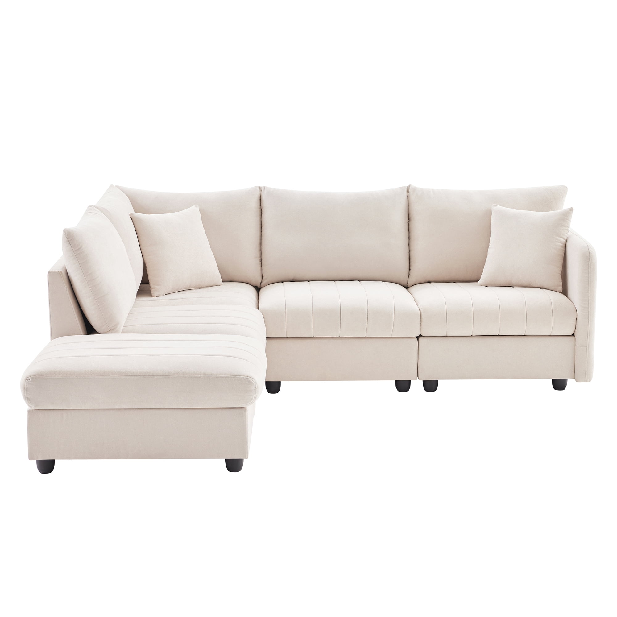 MAYEERTY 89x79" Modern Sectional Sofa - Vertical Stripes 5-Seat Couch with Convertible Ottoman/2 Pillows, L-Shaped for Living Room/Apartment, 3 Colors