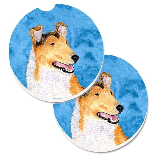 Blue Smooth Collie Set of 2 Cup Holder Car Coaster