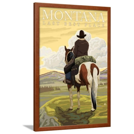 Montana, Last Best Place, Cowboy on Horseback Framed Print Wall Art By Lantern (Best Places To Busk)