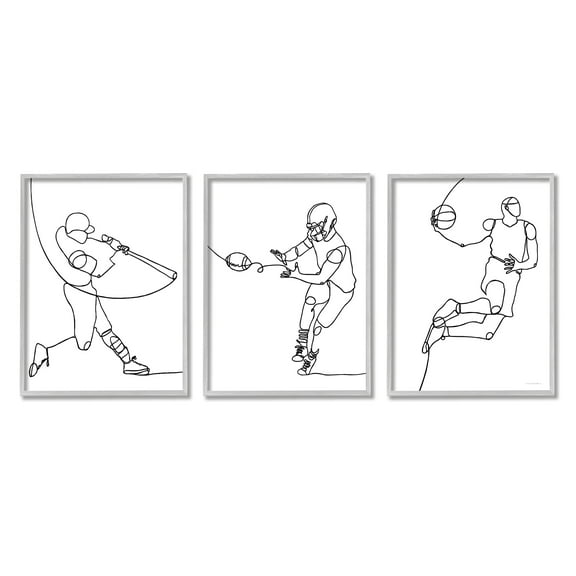 Stupell Industries Simple Line Doodle People Playing Sports Baseball Football Basketball, 24 x 30, Design by Kamdon Kreations