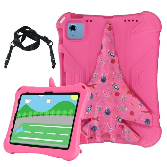Allytechgroup Colorful Airplane Kids Case for Apple iPad Pro 11 2018/2020/2021/2022 1st 2nd 3rd 4th Gen/ iPad 10th Gen/ iPad Air 4 5 with Shoulder Strap, EVA Shockproof Kids Friendly Stand,Rose