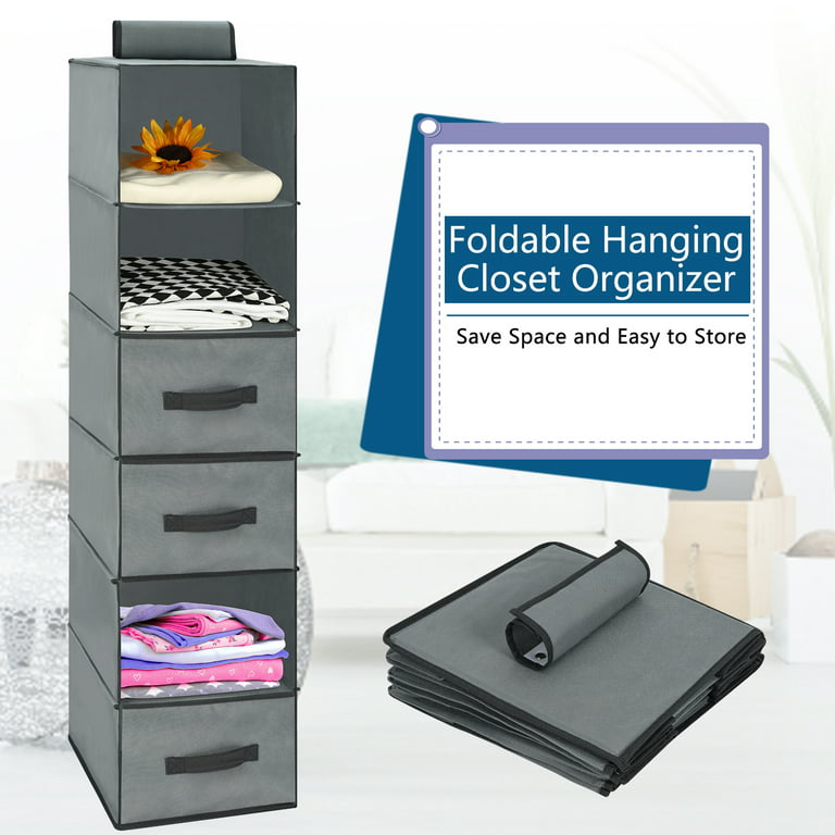 StorageWorks 6-Shelf Hanging Closet Organizers, Two 3-Shelf Separable  Closet Hanging Shelves, Canvas, Gray, 12 D x 12 W x 48 ¼H