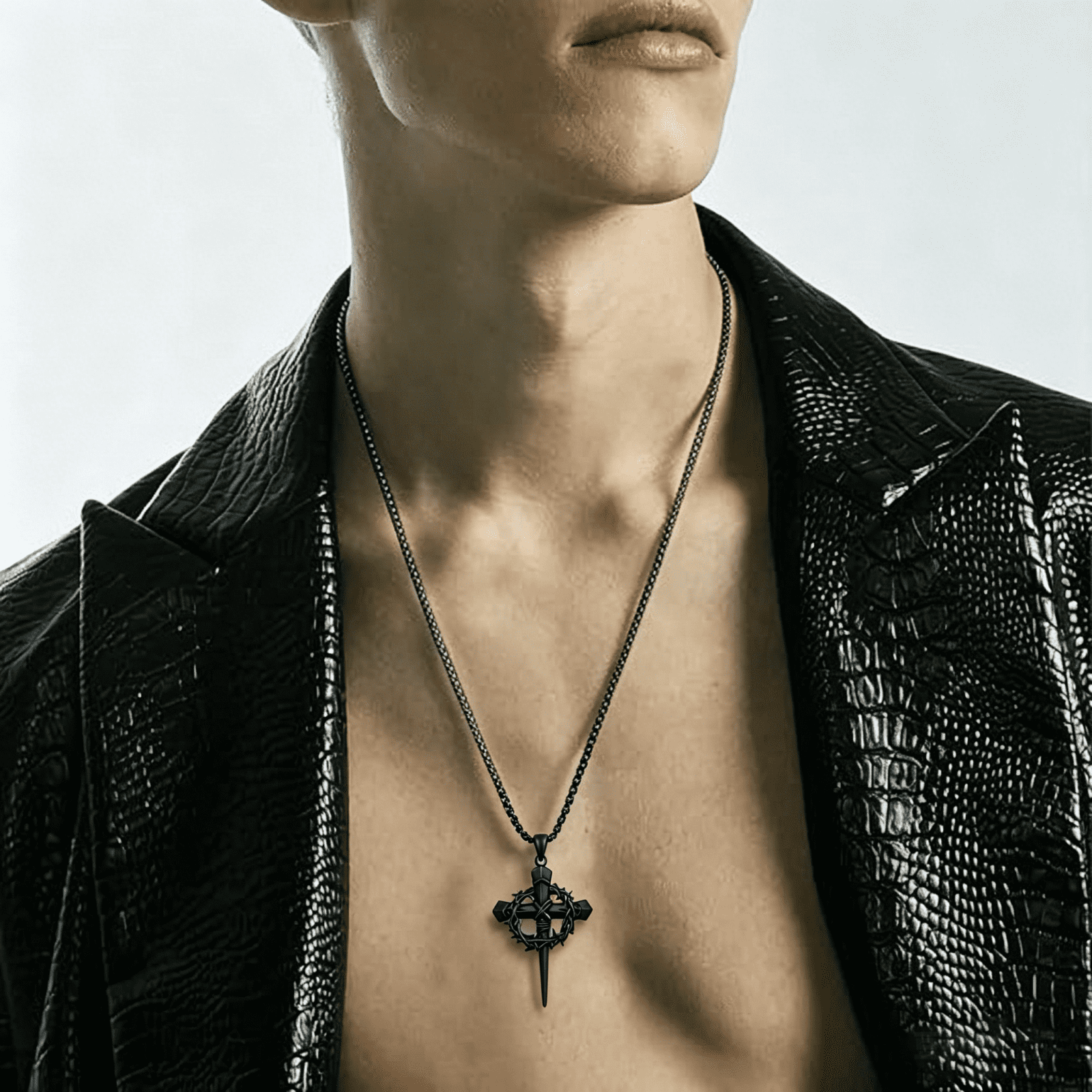 Crown of Thorns Cross Necklace for Men Women, Black Gold Plated Jesus Cross Necklace, Crucifix Nail Pendant, Vintage Christian Religious Gift