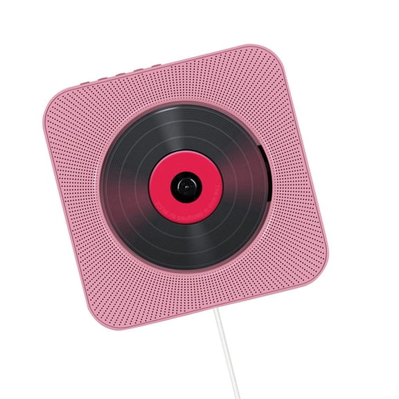 Inteprter Reproductor de CD montado en la pared Boombox de audio portátil para el hogar compatible con Bluetooth con control remoto Radio FM Cables de audio/vídeo Rosado