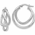 thumbnail image 1 of 10K White Gold Jbsp's Polished And Textured Fancy Hoop Earrings (23 X 14) Made In Italy 10le247, 1 of 6