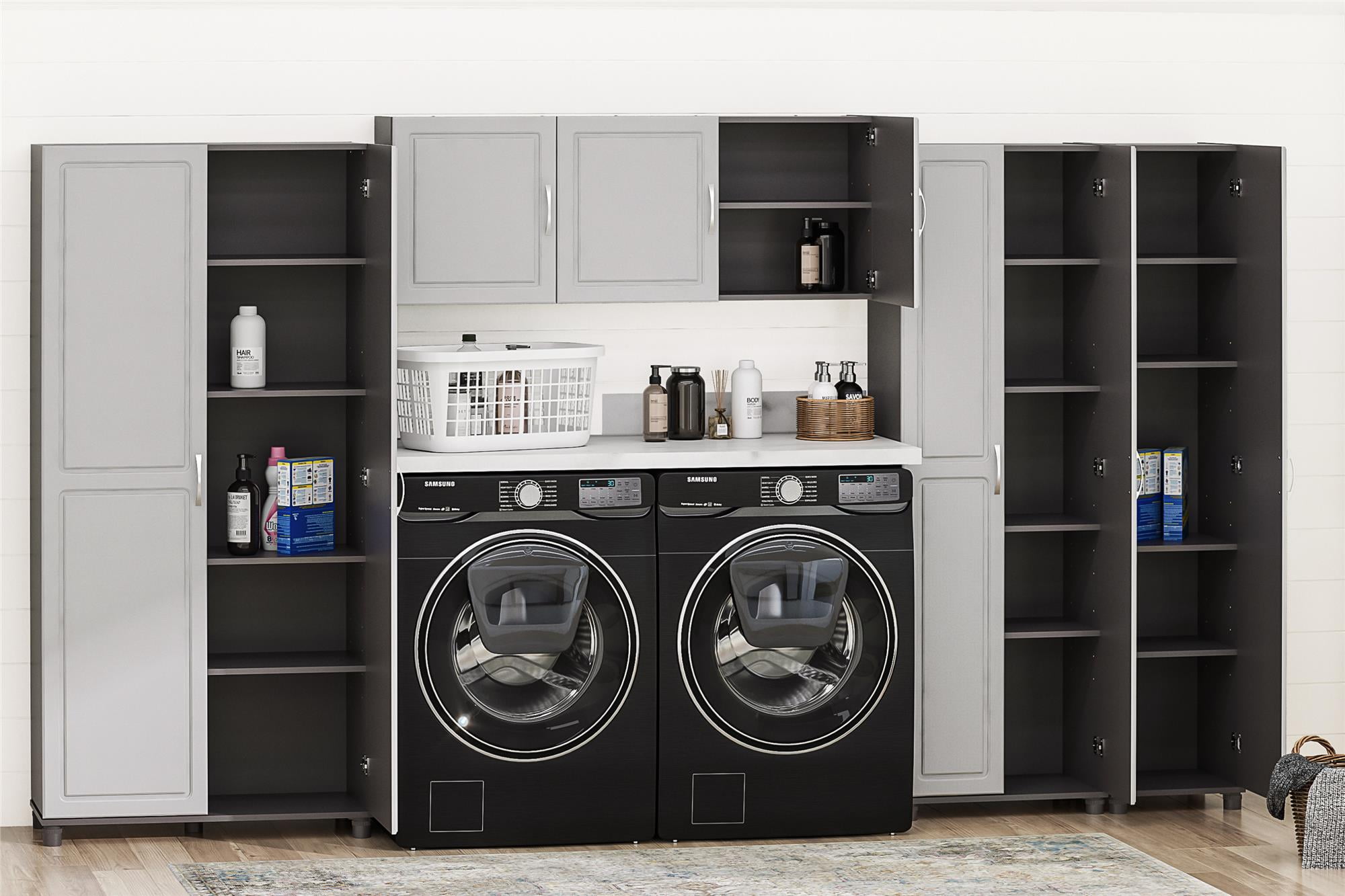 Systembuild Evolution Kendall 16" Wooden Utility Storage Cabinet, Dark Gray/Light Gray
