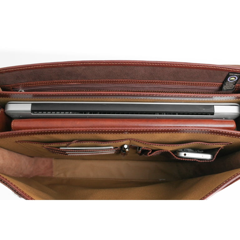 Triple Compartment Business Laptop Briefcase Italian Leather by