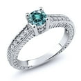thumbnail image 2 of Gem Stone King 925 Sterling Silver Blue Moissanite and White Created Sapphire Women's Solitaire Ring with Accent Stones (0.65 Cttw, Round Shape 5MM, Size 5), 2 of 2