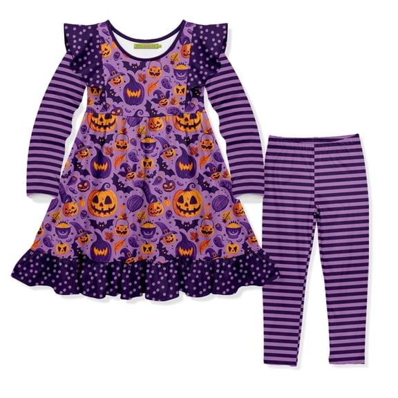 Millie Loves Lily Girls Purple Halloween Dress & Matching Leggings Set, Size 8, 2PCS