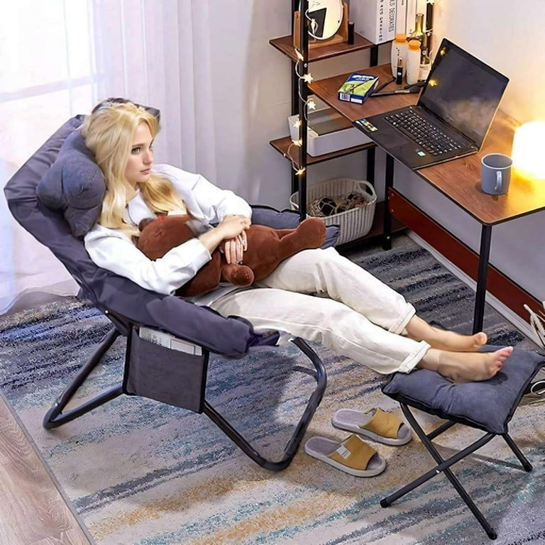 Grey Modern Lazy Chair with Ottoman & Armrest, Adjustable Grey Modern Lazy Chair with Ottoman & Armrest, Adjustable