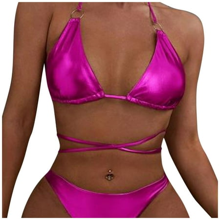 

VKEKIEO Two-Piece Sets Swimsuit Sport Bra Style Padded Red S