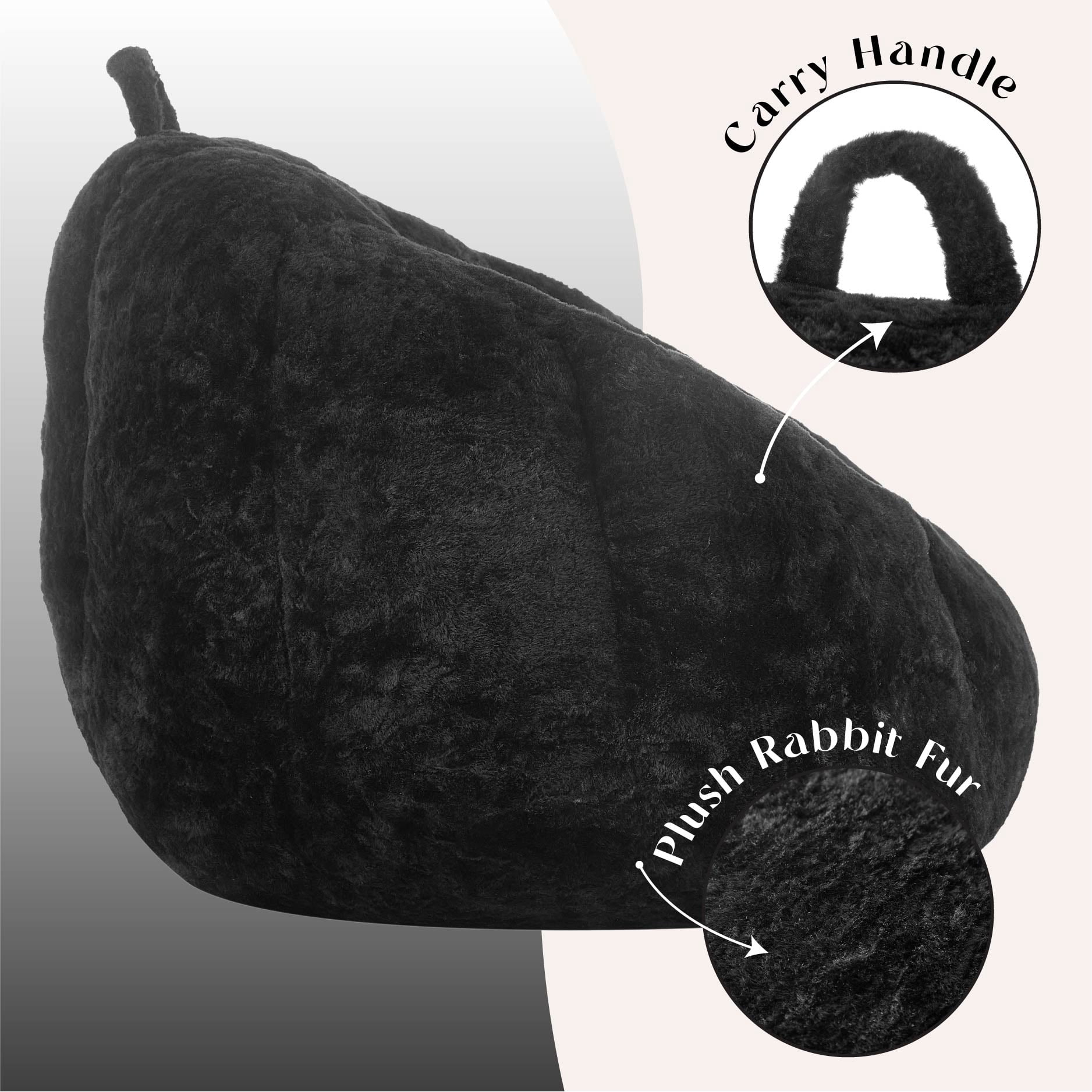 Urban Shop Faux Rabbit Fur Foam Lounge Floor Bean Bag Chair, Black