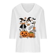 thumbnail image 4 of JOANKDMI Funny Ghost and Duck Witch Hat Graphic Women V Neck Tee Cute Pumpkin Print Casual Top for Halloween Party Novelty Outfit Long Sleeve Festive Dress Up Apparel, 4 of 5