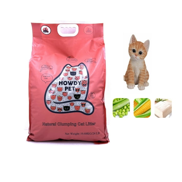 Howdy Pet Natural Clumping Tofu Cat Litter Charcoal Color-24 LB (Crushed Red Pattern)