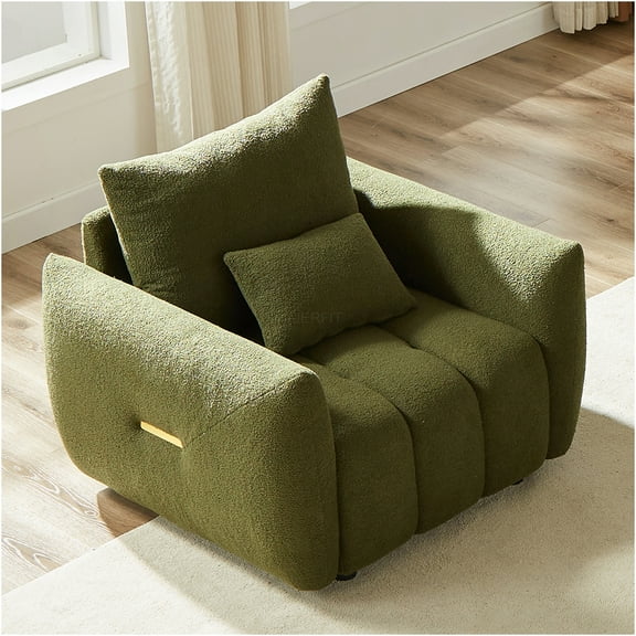 JERFIT Modern Teddy Fabric Accent Chair, Plush Green Lounge Chair for Living Room, Bedroom, Office, Apartment, Reading Nook, Cozy Single Seater Sofa