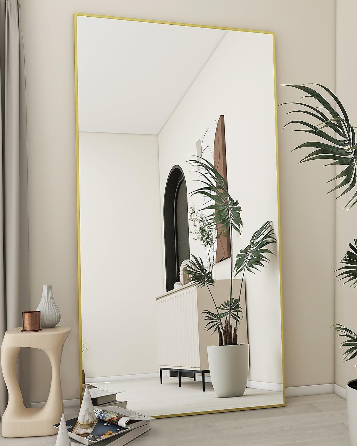 Lumora 76"x 34.1" Rectangular Full Length Mirror Floor Body Mirror with Stand, Gold