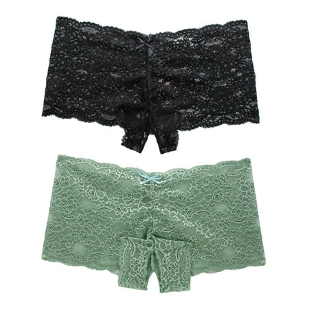 

Womens Panties Small to Plus Size Open Peek-a-Boo Lace Boyshort Lingerie