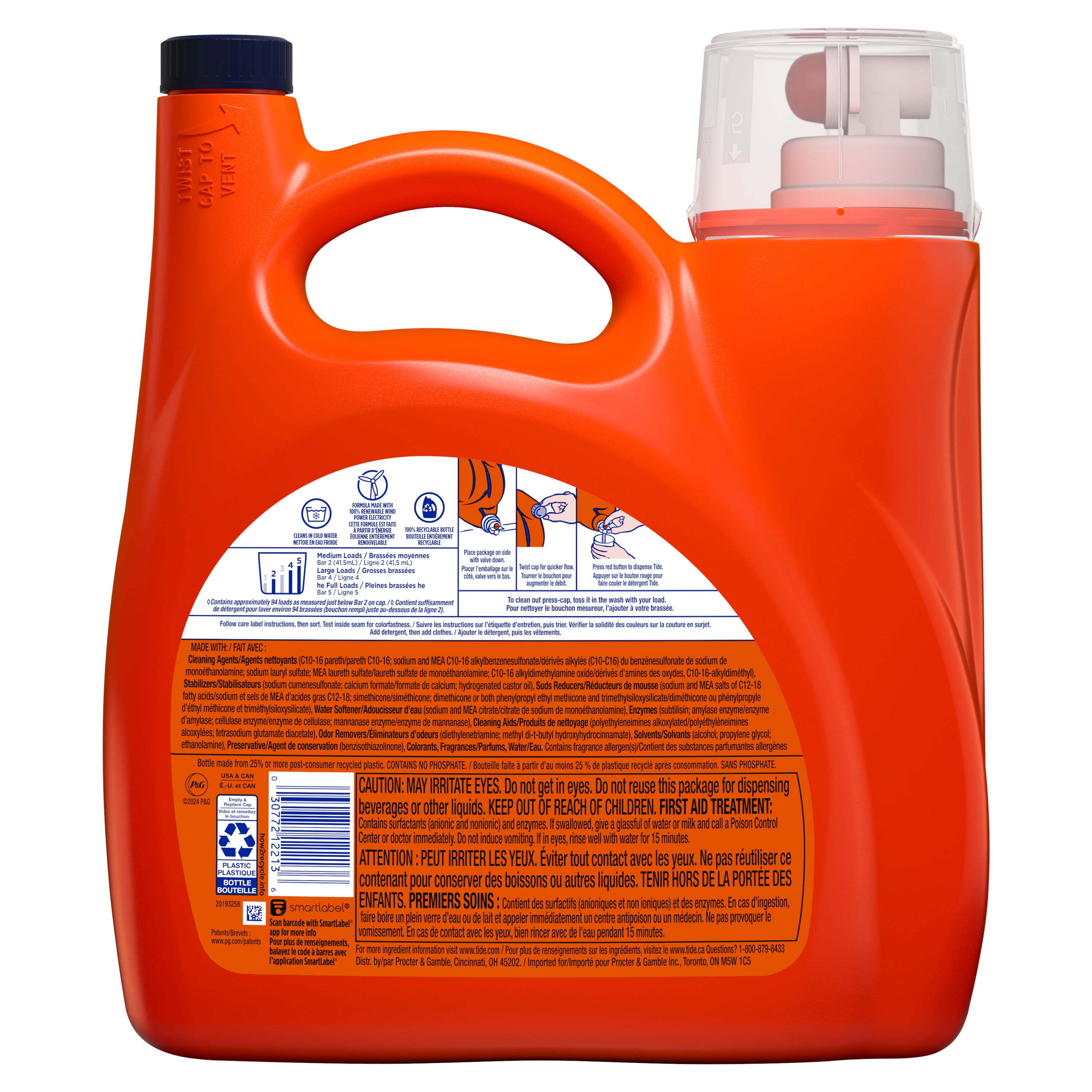 Tide Ultra Oxi Liquid Laundry Detergent, HE Compatible, 132 fl oz, 94 Loads
