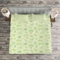 thumbnail image 3 of Ambesonne Cartoon Quilted Bedspread Set 3 Pcs, Cartoon Doodle Design, Queen Size, Pale Green, 3 of 3