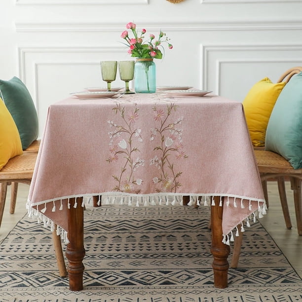 Mantel bordado rectangular de tela de imitación de algodón y lino, mantel para mesa de té, mantel de picnic, mantel pastoral para el hogar