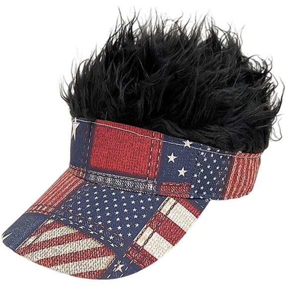 Jiibva Patriotic Wig Hat Retro Flag Wig Cap Spiked Hair Sun Hat for Funny Patriotic Costume Parties Outdoor Event Hair Accessory