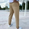 thumbnail image 7 of qolati Cargo Pants for Men Casual Slim Fitted Straight Legs Cotton Linen Dressy Pants Classic Fit Stretchy High Waisted Business Work Suit Trousers, 7 of 7