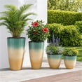 thumbnail image 6 of FIASON 4 Pack Large Plastic 24/21/12/10" H Sunrise Cyan Orange Tall Planters, Tall Plant Pots for Outdoor Indoor with Shelf Inset, Glossy Finish Flower Pot with Drainage Holes for Patio, 6 of 10
